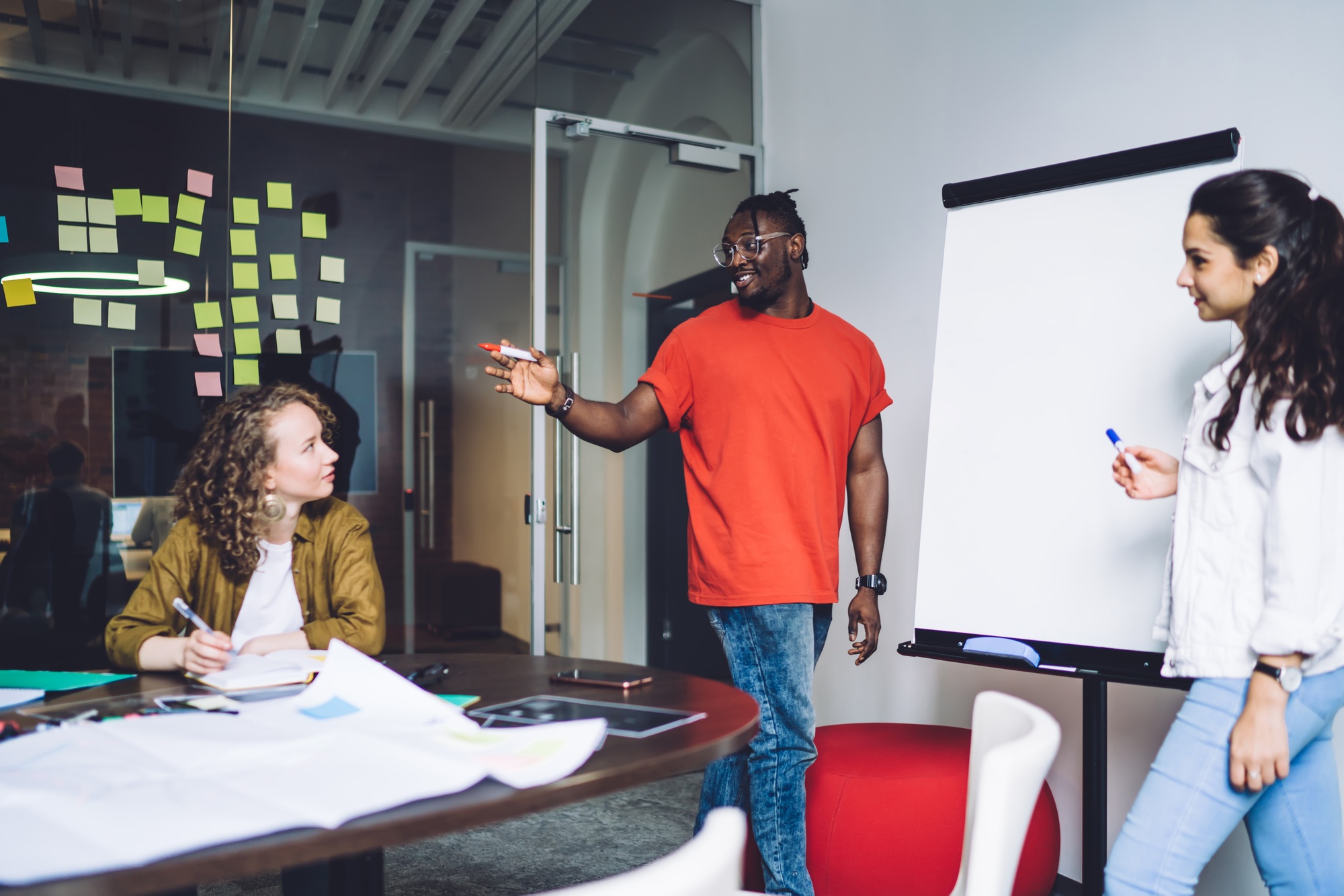 Multiracial colleagues having business training